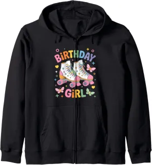Roller Skate Shoes Birthday Girl Retro Roller Skating Zip Hoodie