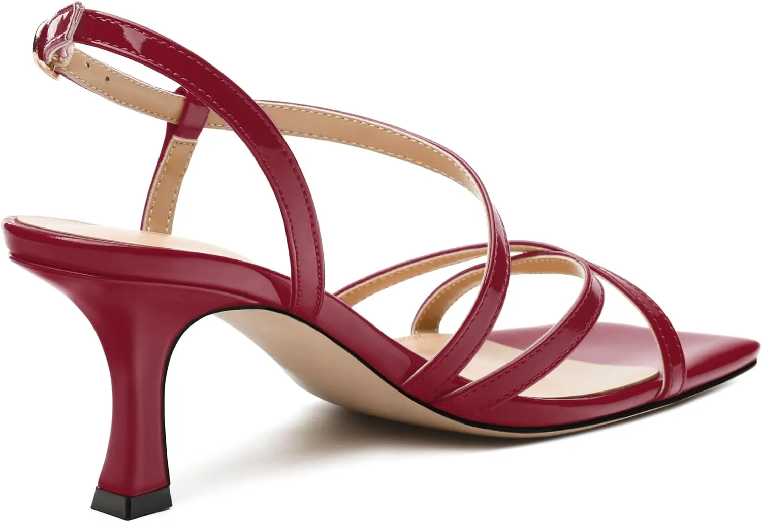 SKYSTERRY Women's Mid Kitten Strappy Sandals Square Open Toe Ankle Buckle Slingback Patent Heels Sexy Dress Wedding Party Daily-Life Shoes For Women 2.5 Inch