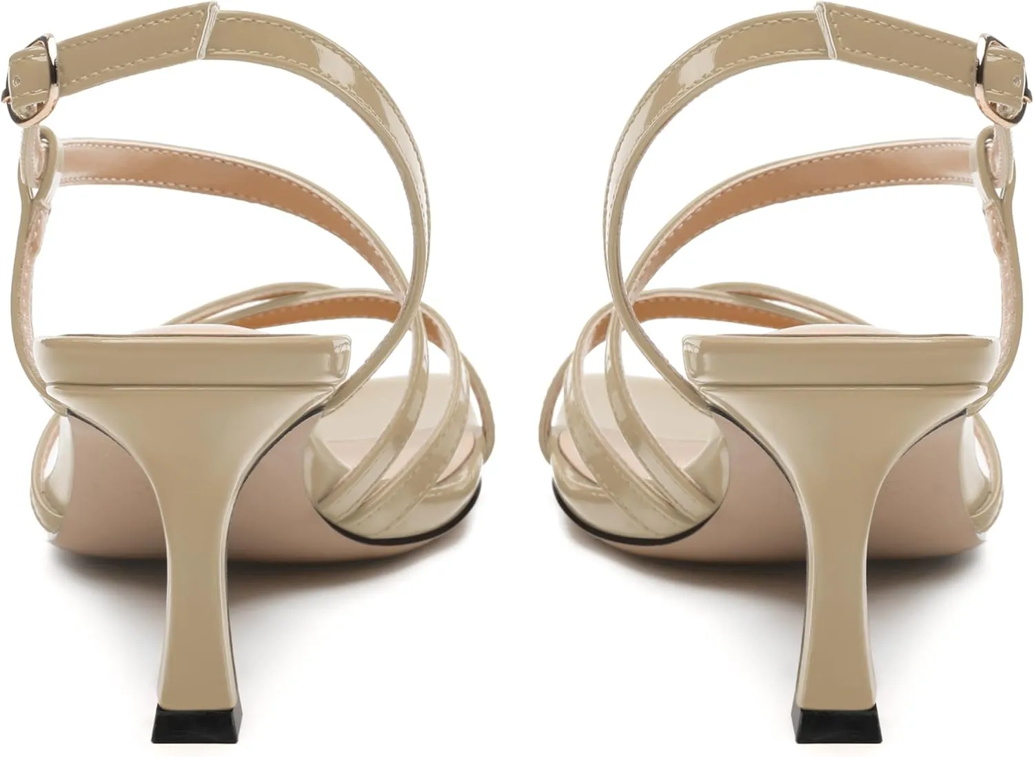 SKYSTERRY Women's Mid Kitten Strappy Sandals Square Open Toe Ankle Buckle Slingback Patent Heels Sexy Dress Wedding Party Daily-Life Shoes For Women 2.5 Inch