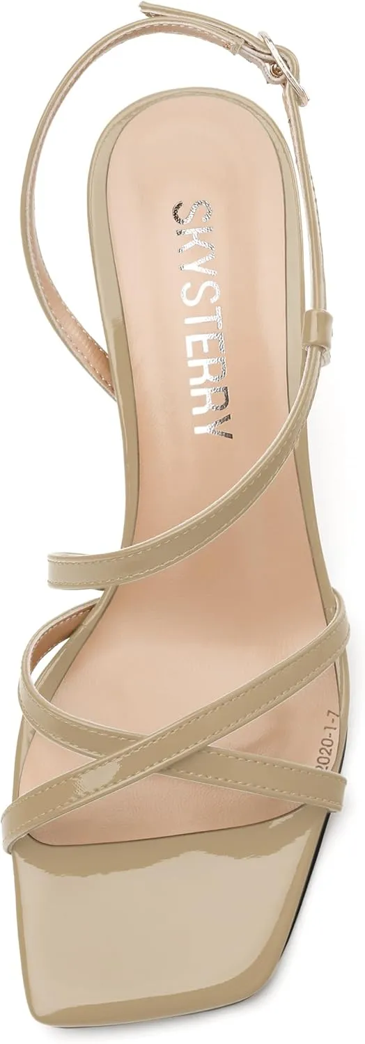 SKYSTERRY Women's Mid Kitten Strappy Sandals Square Open Toe Ankle Buckle Slingback Patent Heels Sexy Dress Wedding Party Daily-Life Shoes For Women 2.5 Inch