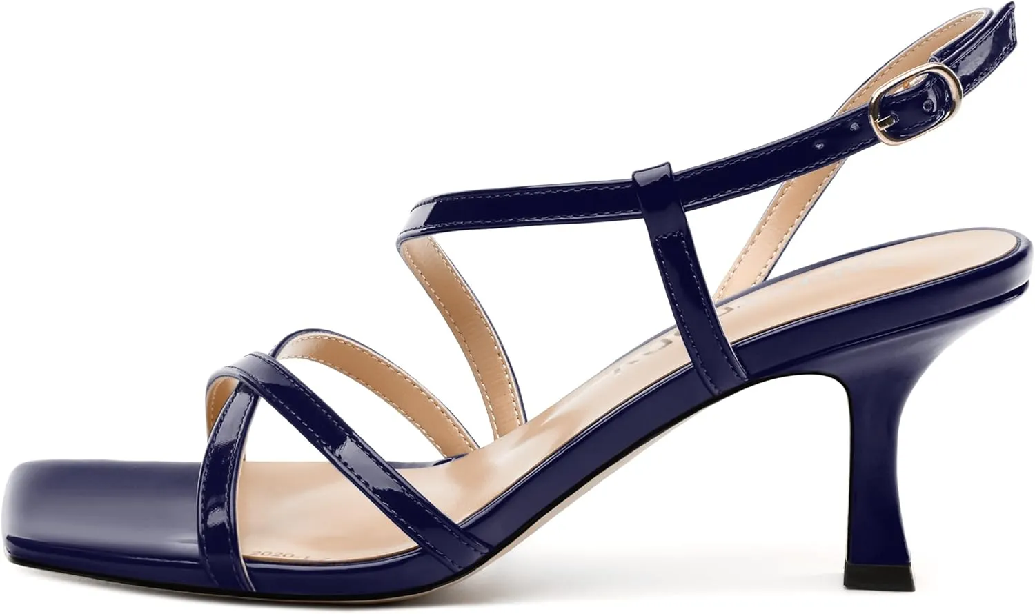 SKYSTERRY Women's Mid Kitten Strappy Sandals Square Open Toe Ankle Buckle Slingback Patent Heels Sexy Dress Wedding Party Daily-Life Shoes For Women 2.5 Inch