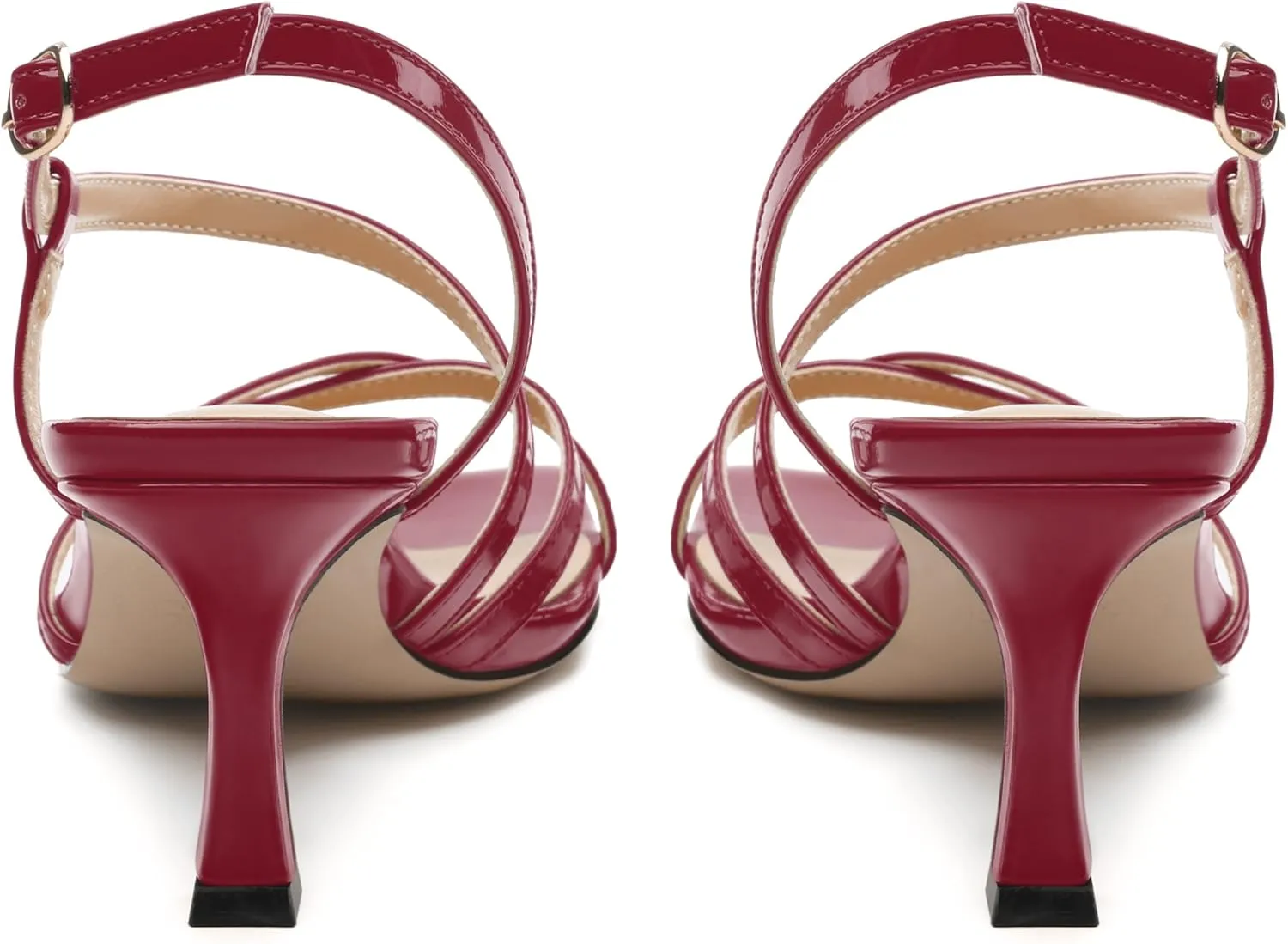 SKYSTERRY Women's Mid Kitten Strappy Sandals Square Open Toe Ankle Buckle Slingback Patent Heels Sexy Dress Wedding Party Daily-Life Shoes For Women 2.5 Inch