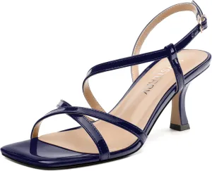 SKYSTERRY Women's Mid Kitten Strappy Sandals Square Open Toe Ankle Buckle Slingback Patent Heels Sexy Dress Wedding Party Daily-Life Shoes For Women 2.5 Inch
