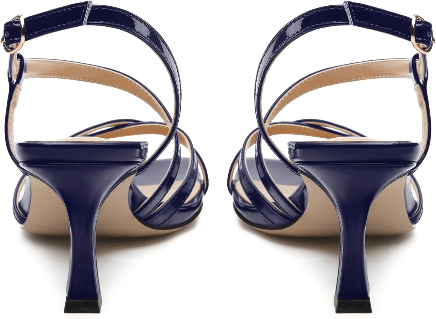 SKYSTERRY Women's Mid Kitten Strappy Sandals Square Open Toe Ankle Buckle Slingback Patent Heels Sexy Dress Wedding Party Daily-Life Shoes For Women 2.5 Inch