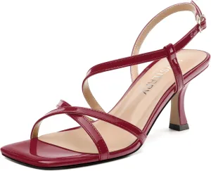 SKYSTERRY Women's Mid Kitten Strappy Sandals Square Open Toe Ankle Buckle Slingback Patent Heels Sexy Dress Wedding Party Daily-Life Shoes For Women 2.5 Inch