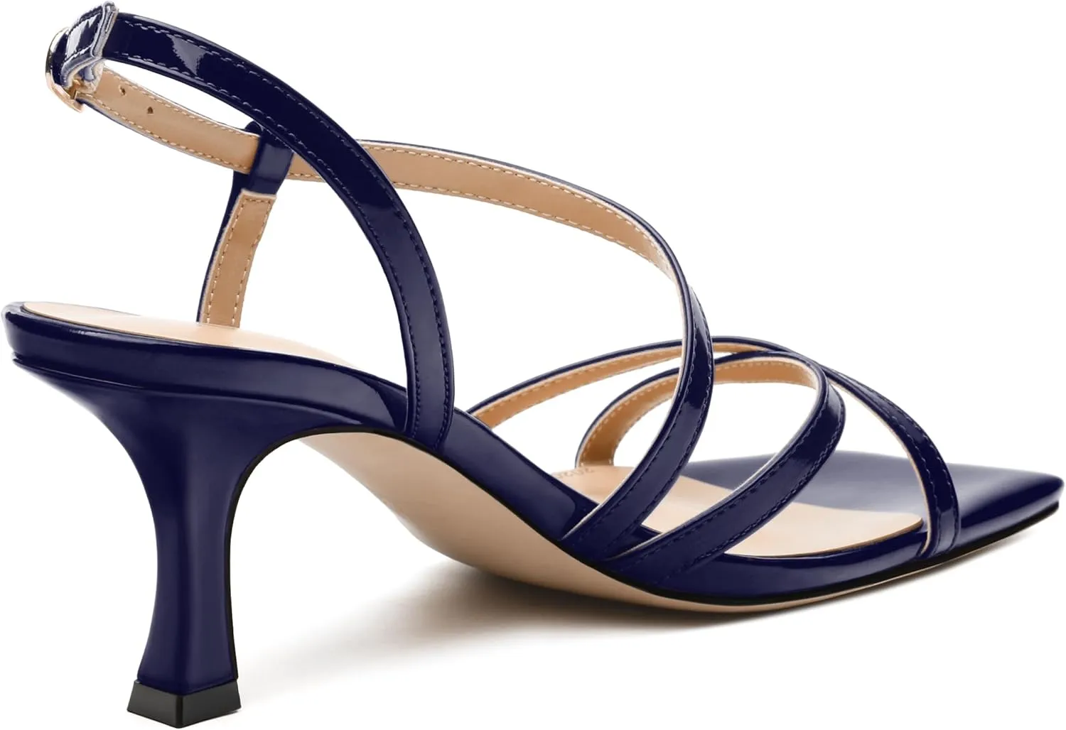 SKYSTERRY Women's Mid Kitten Strappy Sandals Square Open Toe Ankle Buckle Slingback Patent Heels Sexy Dress Wedding Party Daily-Life Shoes For Women 2.5 Inch