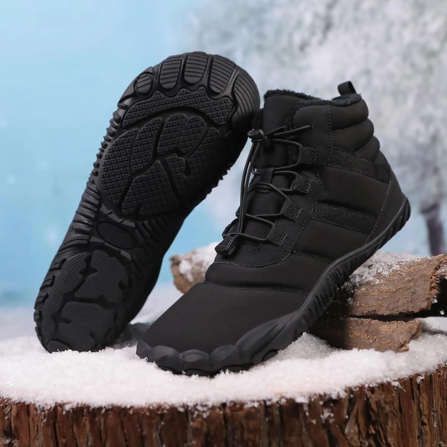 Snow Boots for Men Women Barefoot Shoes Waterproof Wide Toe Box Shoes Winter Cotton Boots Sneakers, Casual Warmth Quilted Outdoor Shoes