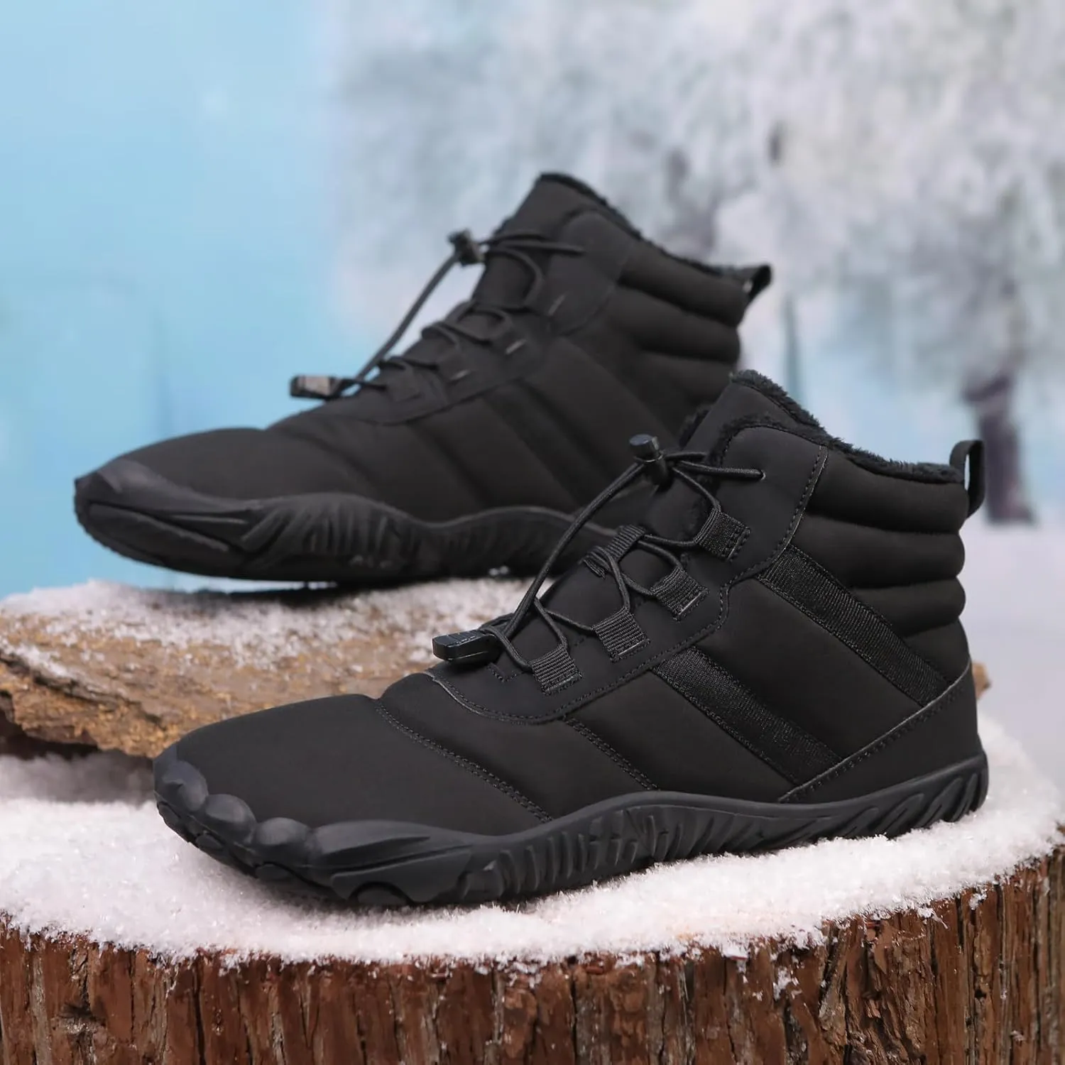 Snow Boots for Men Women Barefoot Shoes Waterproof Wide Toe Box Shoes Winter Cotton Boots Sneakers, Casual Warmth Quilted Outdoor Shoes