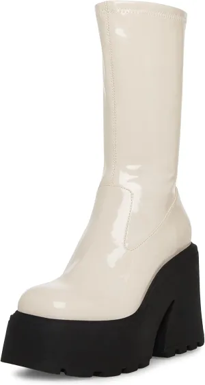 Steve Madden Womens Arrow Patent Square Toe Mid-Calf Boots