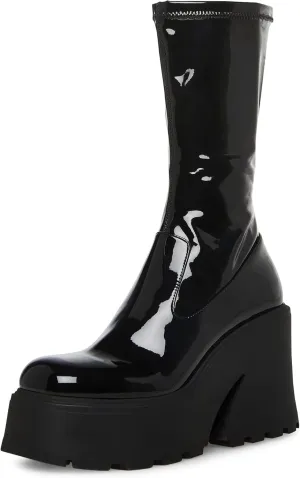 Steve Madden Womens Arrow Patent Square Toe Mid-Calf Boots