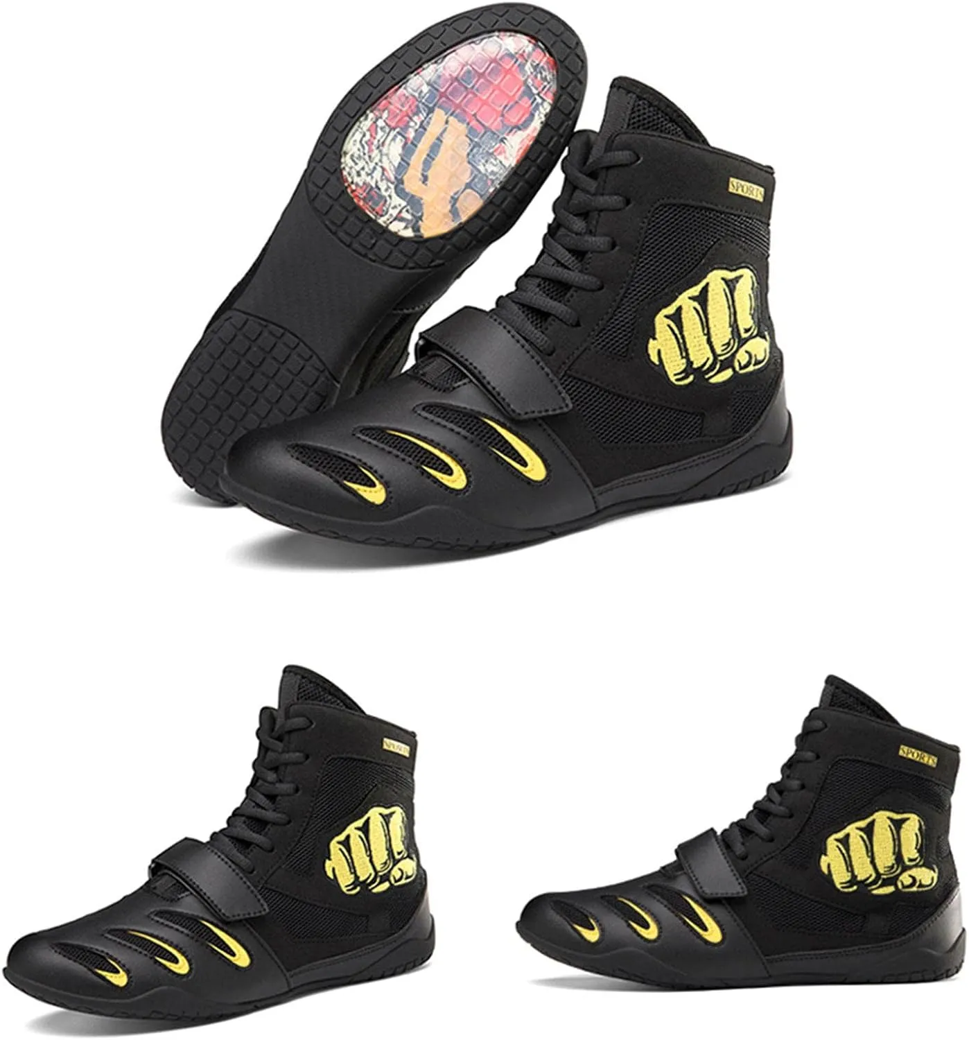 TECDOTO Men's Boxing Shoes Fighting Sports Master Training Ringer Shoes Boxing Trainers Sports Fitness Shoes Lightweight Bodybuilding Weightlifting MMA Shoes,Black-12