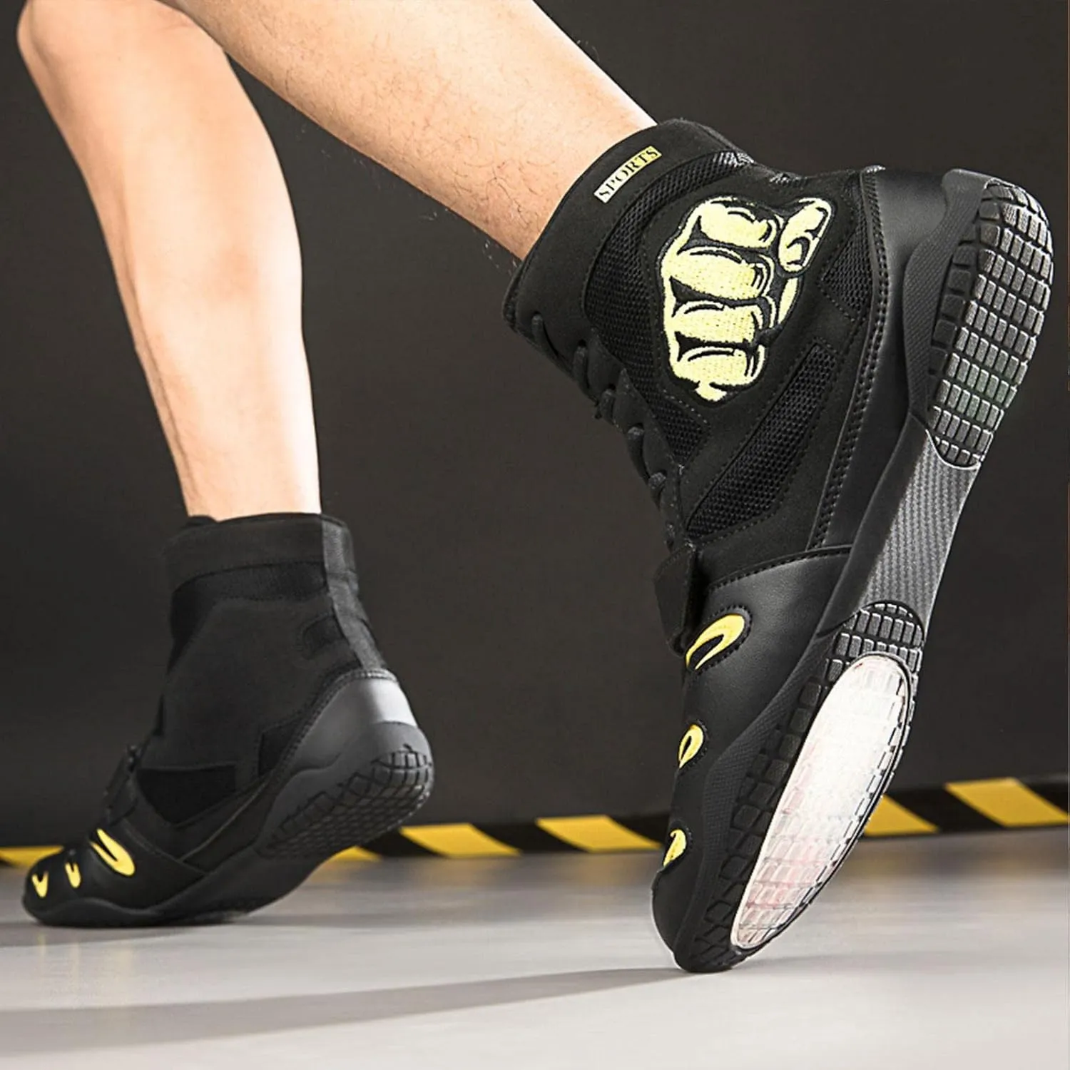 TECDOTO Men's Boxing Shoes Fighting Sports Master Training Ringer Shoes Boxing Trainers Sports Fitness Shoes Lightweight Bodybuilding Weightlifting MMA Shoes,Black-12