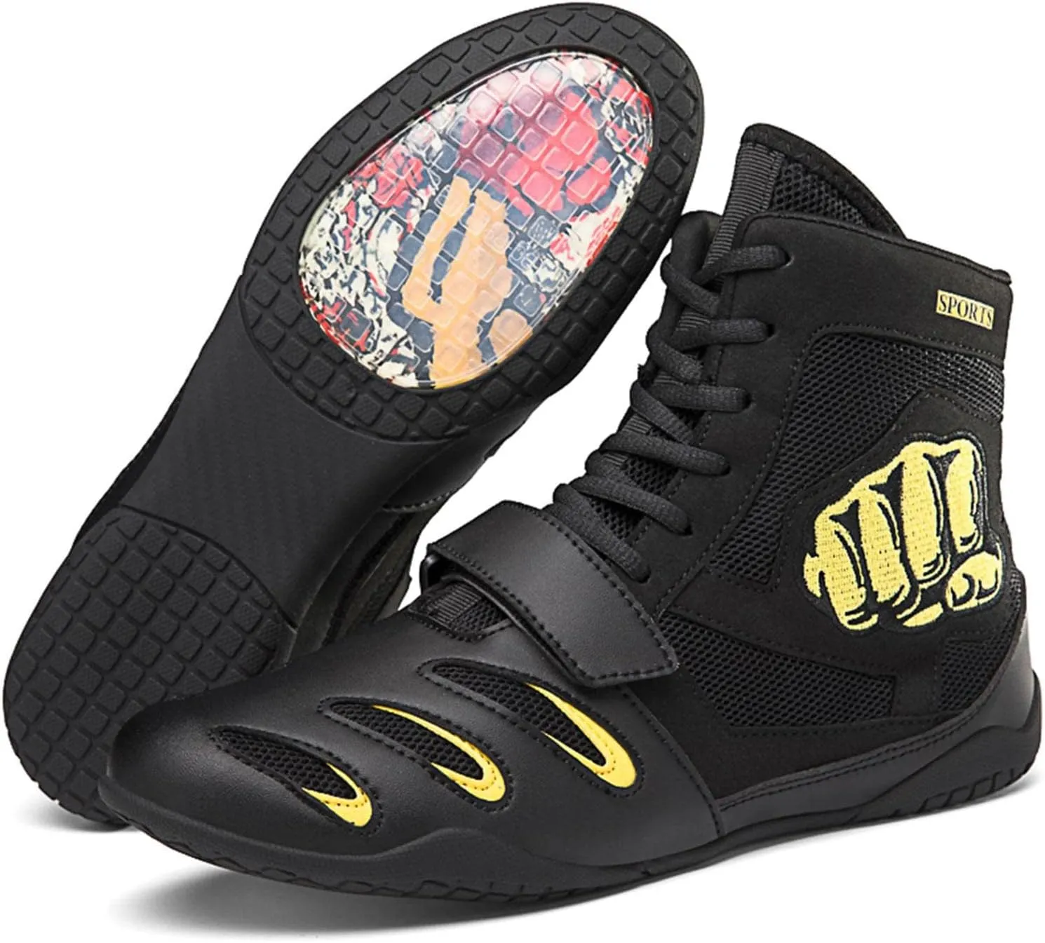 TECDOTO Men's Boxing Shoes Fighting Sports Master Training Ringer Shoes Boxing Trainers Sports Fitness Shoes Lightweight Bodybuilding Weightlifting MMA Shoes,Black-12