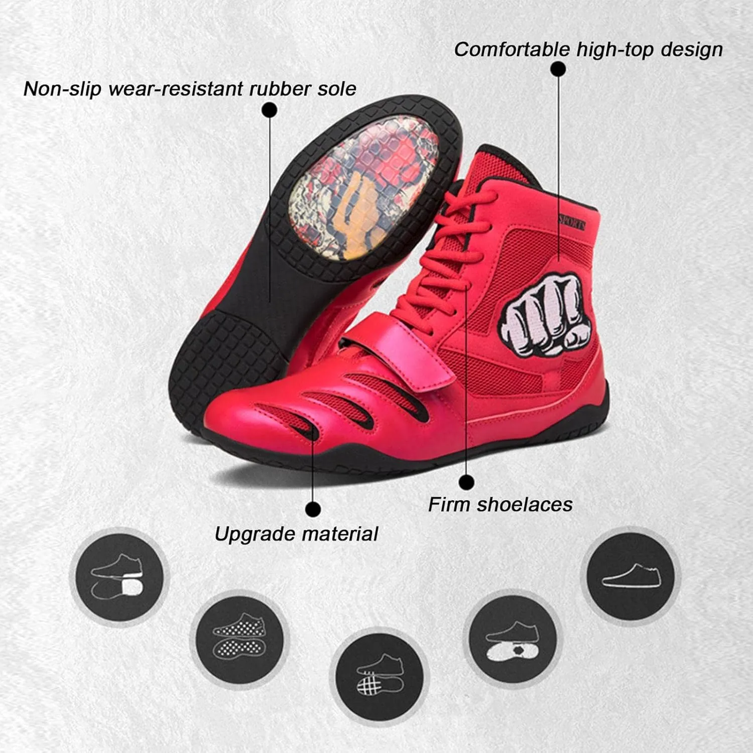 TECDOTO Men's Boxing Shoes Fighting Sports Master Training Ringer Shoes Boxing Trainers Sports Fitness Shoes Lightweight Bodybuilding Weightlifting MMA Shoes,Black-12