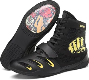 TECDOTO Men's Boxing Shoes Fighting Sports Master Training Ringer Shoes Boxing Trainers Sports Fitness Shoes Lightweight Bodybuilding Weightlifting MMA Shoes,Black-12