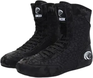 TECDOTO Professional Men's Wrestling Shoes, Boxer Trainer Shoes High Top Ankle Guard Breathable Lightweight MMA Boxing Sports Fitness Shoes,Black-7.5
