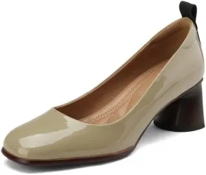 TinaCus Glossy Patent Leather Women's Round Toe Handmade Chunky Heels Trendy Pumps Shoes