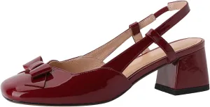TinaCus Women's Glossy Patent Leather Handmade Block Heel Cute Bowtie Classic Slingback Pumps