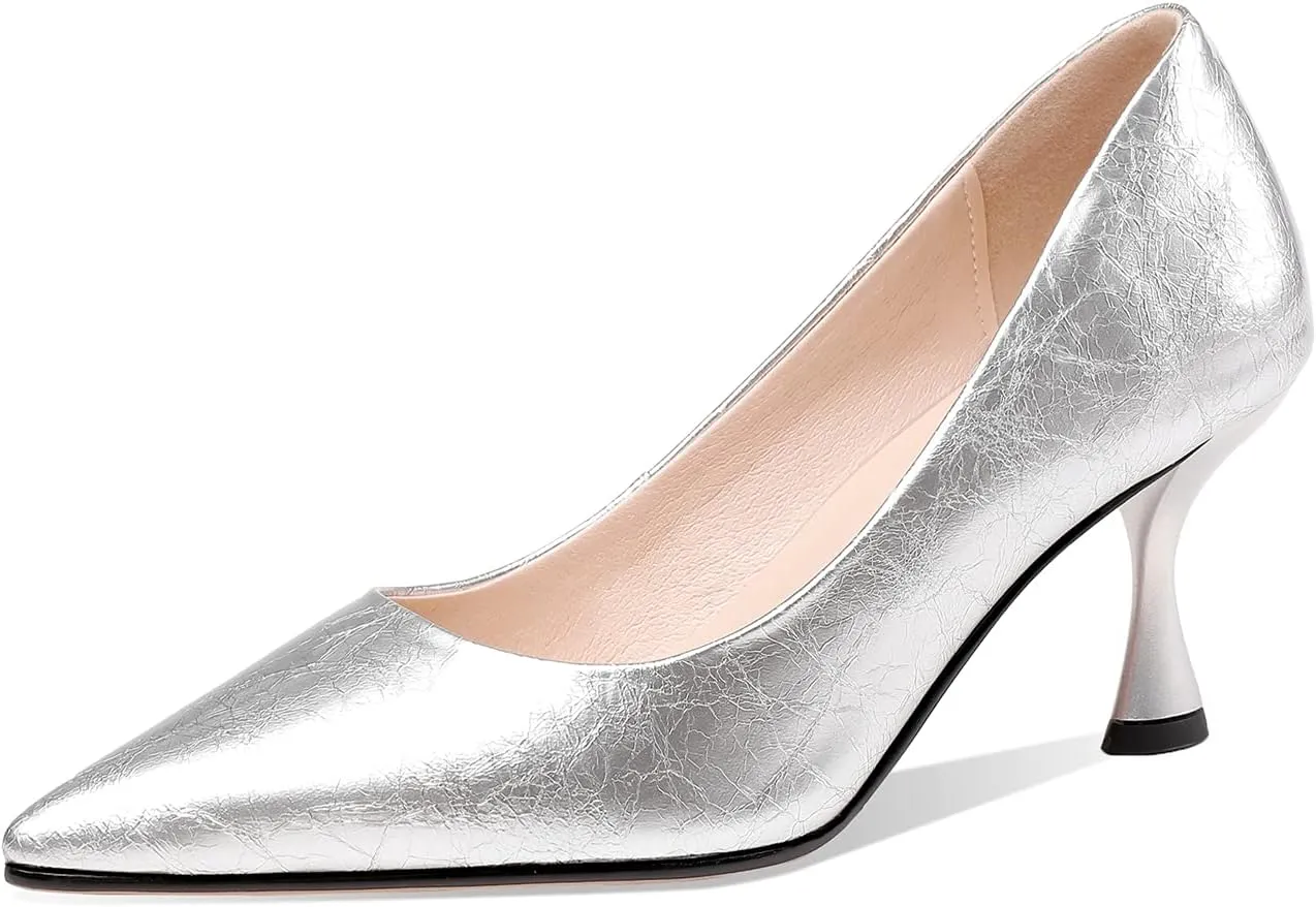 TinaCus Women's Handmade Glossy Patent Leather Sexy Kitten Heel Pointed Toe Glitter Elegant Pumps