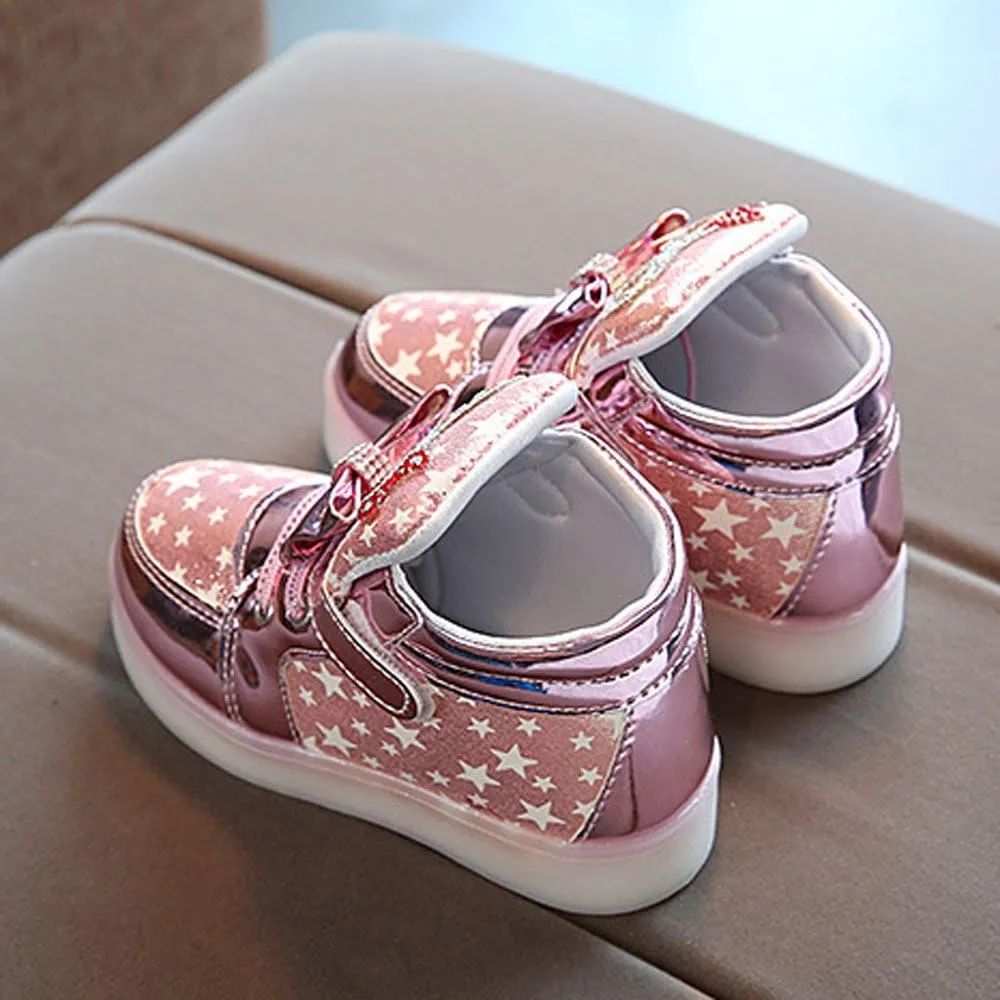 Toddler Baby Girls LED Light Up Shoes Cute Kids Star Flashing High Top Sneakers Little Girl Fashion Non Slip Boots