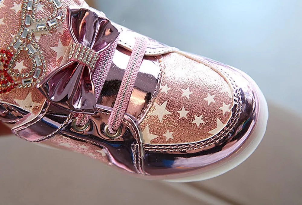 Toddler Baby Girls LED Light Up Shoes Cute Kids Star Flashing High Top Sneakers Little Girl Fashion Non Slip Boots