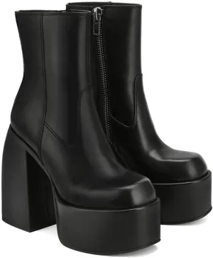 VOMIRA Ankle Boots for Women Chunky High Heel Sqaure Toe Side Zipper Pu Leather Stretch Boots Platform GoGo boots