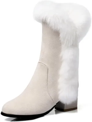 VULTRO Women's Winter Fashion Boots Side Zipper Block Heel Warm Lined Fur Mid-Calf Snow Boots