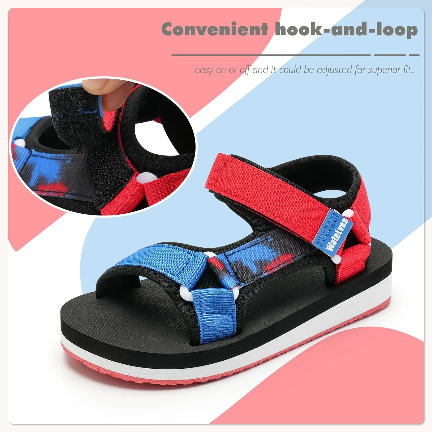 WateLves Kids Boys Girls Summer Outdoor Sandals for Adjustable Strap Open Toe Outdoor Beach Shoes
