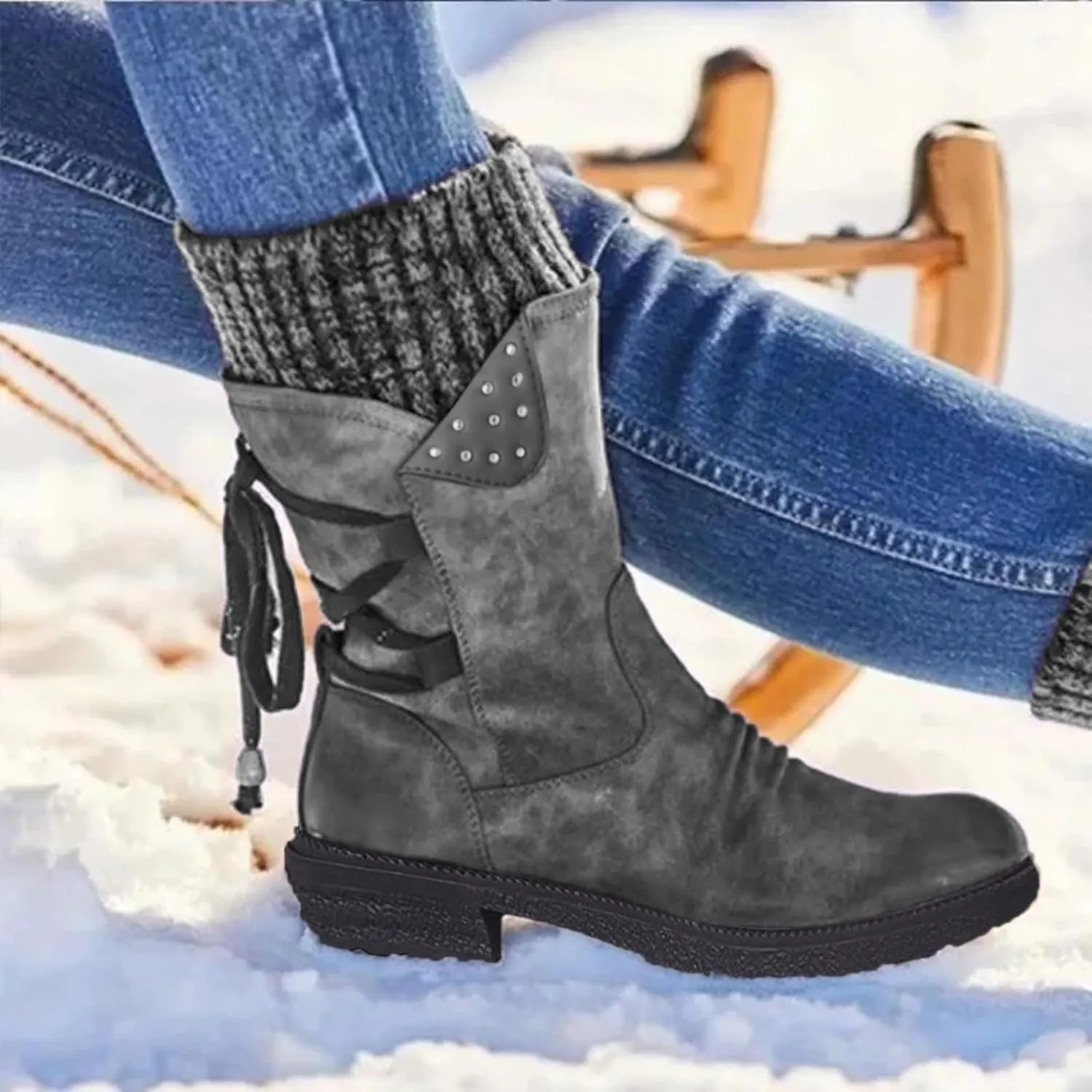 Winter Boots for Women Snow Shoes Warm Comfort Lace-Up Insulated Non-Slip Outdoor Lace-Up Mid Calf Boots