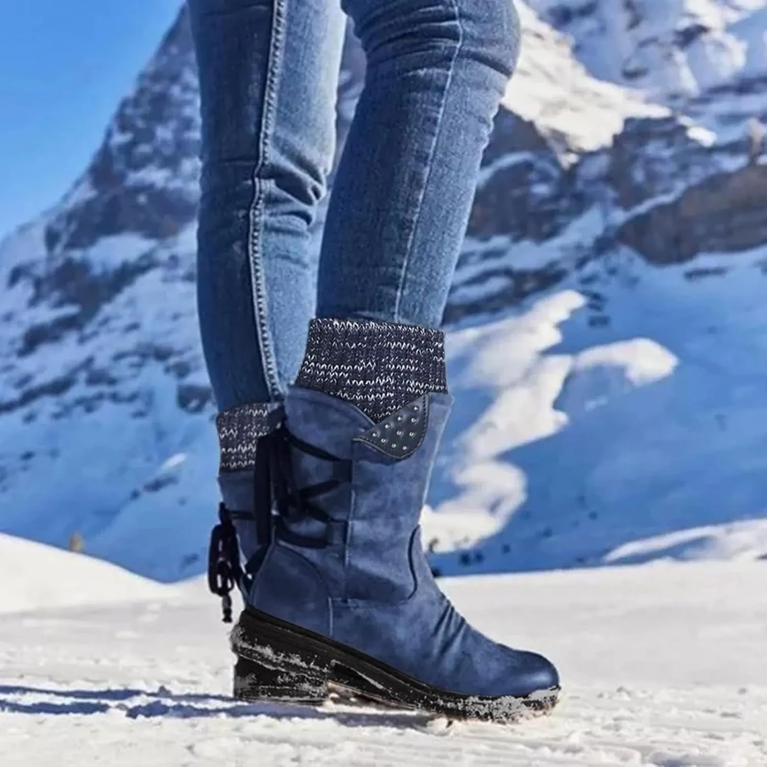 Winter Boots for Women Snow Shoes Warm Comfort Lace-Up Insulated Non-Slip Outdoor Lace-Up Mid Calf Boots