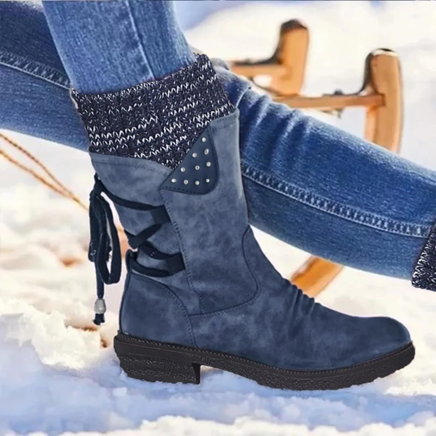 Winter Boots for Women Snow Shoes Warm Comfort Lace-Up Insulated Non-Slip Outdoor Lace-Up Mid Calf Boots