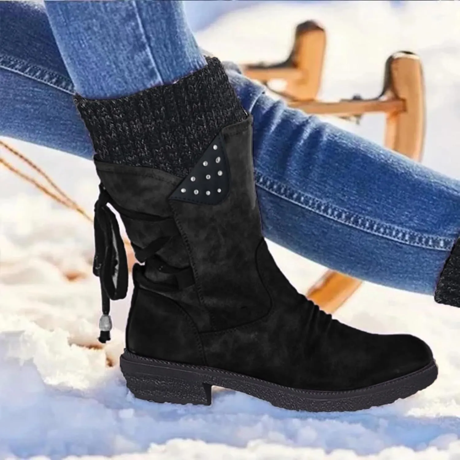 Winter Boots for Women Snow Shoes Warm Comfort Lace-Up Insulated Non-Slip Outdoor Lace-Up Mid Calf Boots