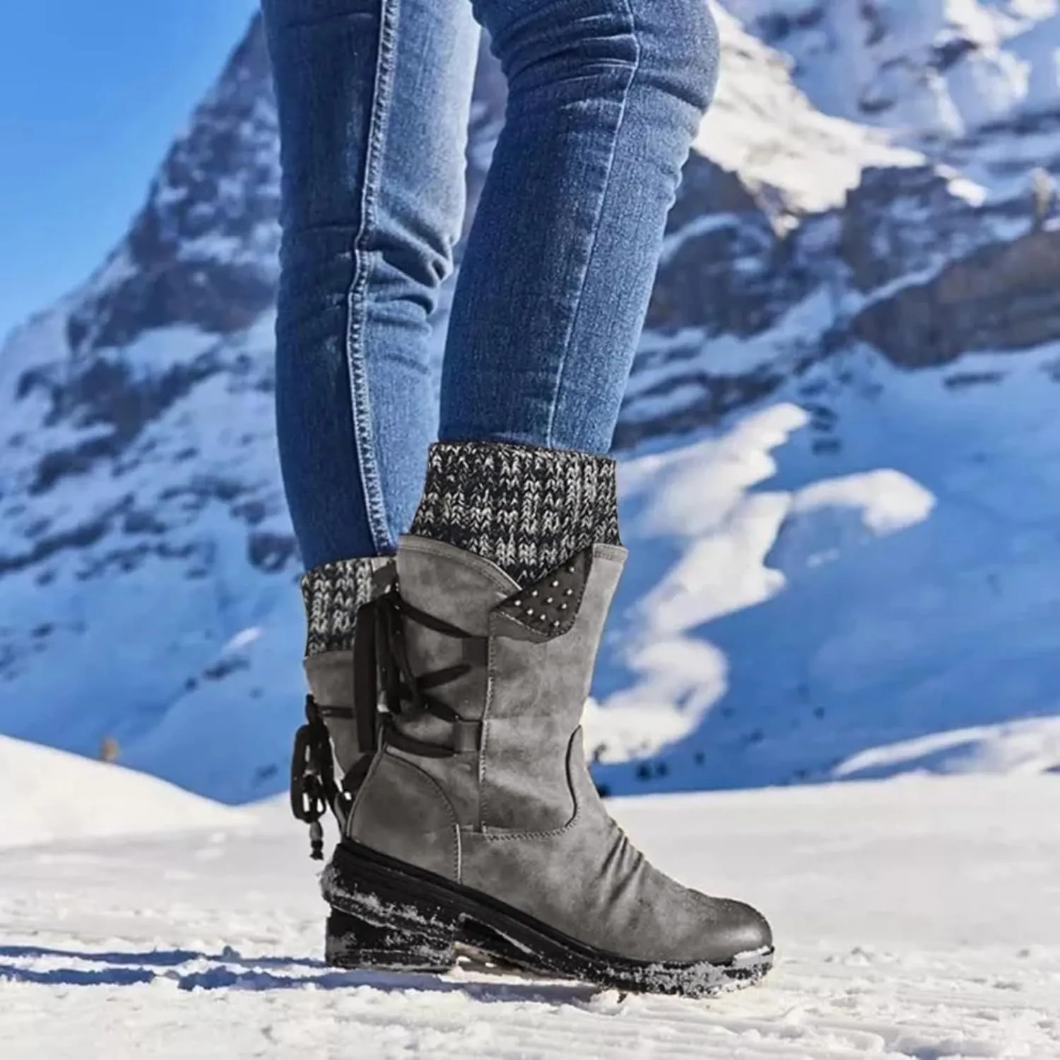 Winter Boots for Women Snow Shoes Warm Comfort Lace-Up Insulated Non-Slip Outdoor Lace-Up Mid Calf Boots