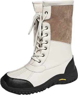 Winter Boots for Women Waterproof Warm Faux Fur Lined Ladies Snow Boots Fashion Lace Up Mid Carf Leather Boots