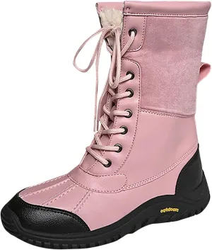 Winter Boots for Women Waterproof Warm Faux Fur Lined Ladies Snow Boots Fashion Lace Up Mid Carf Leather Boots