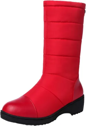 Winter Warm Padded New Flat Bottom Thickened Down Fabric Mid Calf Snow Boots Big Size Womens Fashion Boots Wide