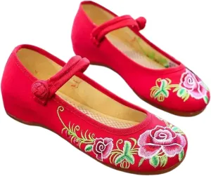 Women Cotton Fabric Ballet Flats Flower Embroidery Canvas Ballerinas Comfortable Casual Walking Shoes for Ladies