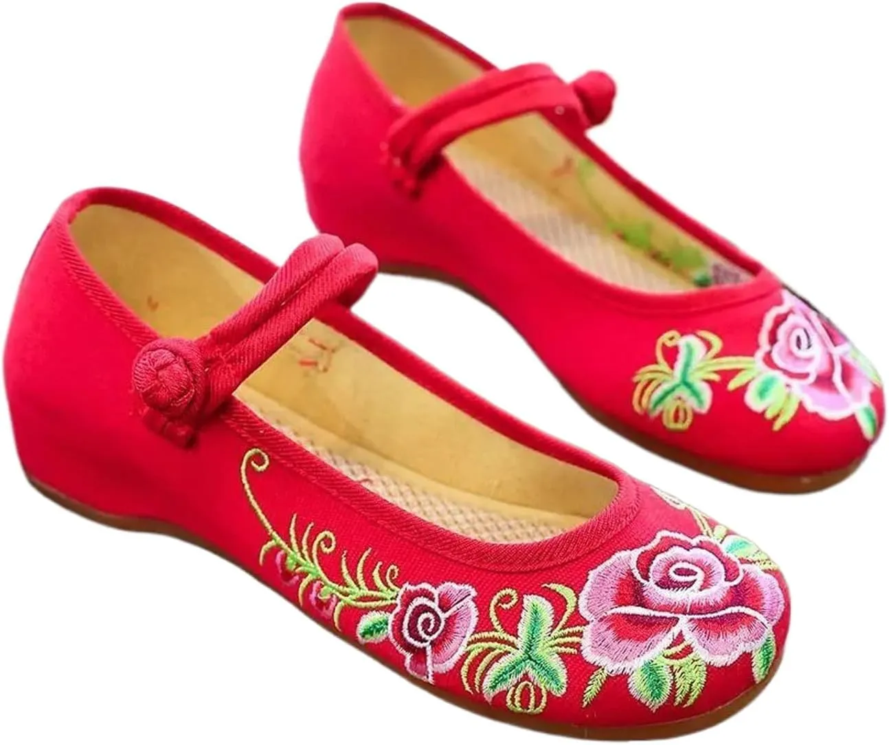 Women Cotton Fabric Ballet Flats Flower Embroidery Canvas Ballerinas Comfortable Casual Walking Shoes for Ladies