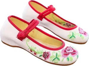 Women Cotton Fabric Ballet Flats Flower Embroidery Canvas Ballerinas Comfortable Casual Walking Shoes for Ladies