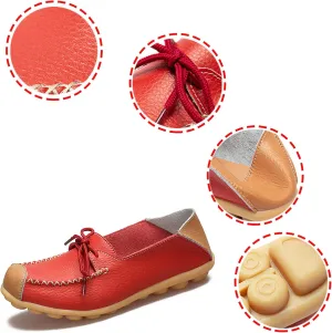 Women Leather Breathable Lace Up Flat Shallow Mouth Loafers,Outdoor Soft Sole Non-Slip Driving Walking Shoes