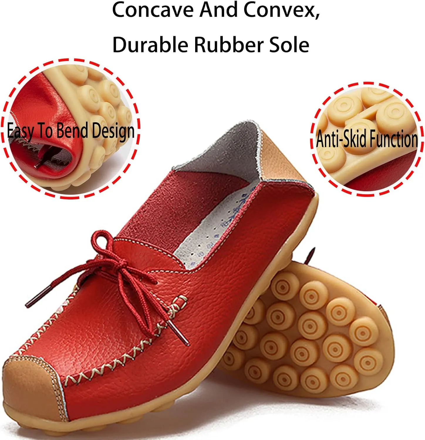 Women Leather Breathable Lace Up Flat Shallow Mouth Loafers,Outdoor Soft Sole Non-Slip Driving Walking Shoes