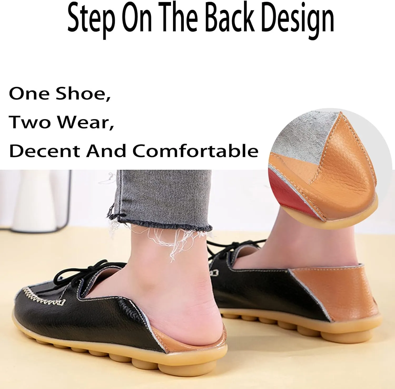 Women Leather Breathable Lace Up Flat Shallow Mouth Loafers,Outdoor Soft Sole Non-Slip Driving Walking Shoes