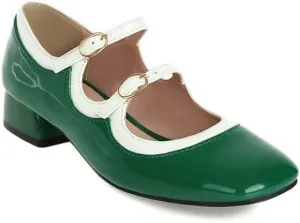 Women Vintage Mary Jane Pumps Glossy Patent Square Toe Low Block Heels