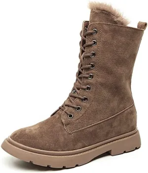 Womens Boots Genuine Leather Winter motorcycle boots Plush fur warm Womens snow boots Mid Calf boots product womens shoes