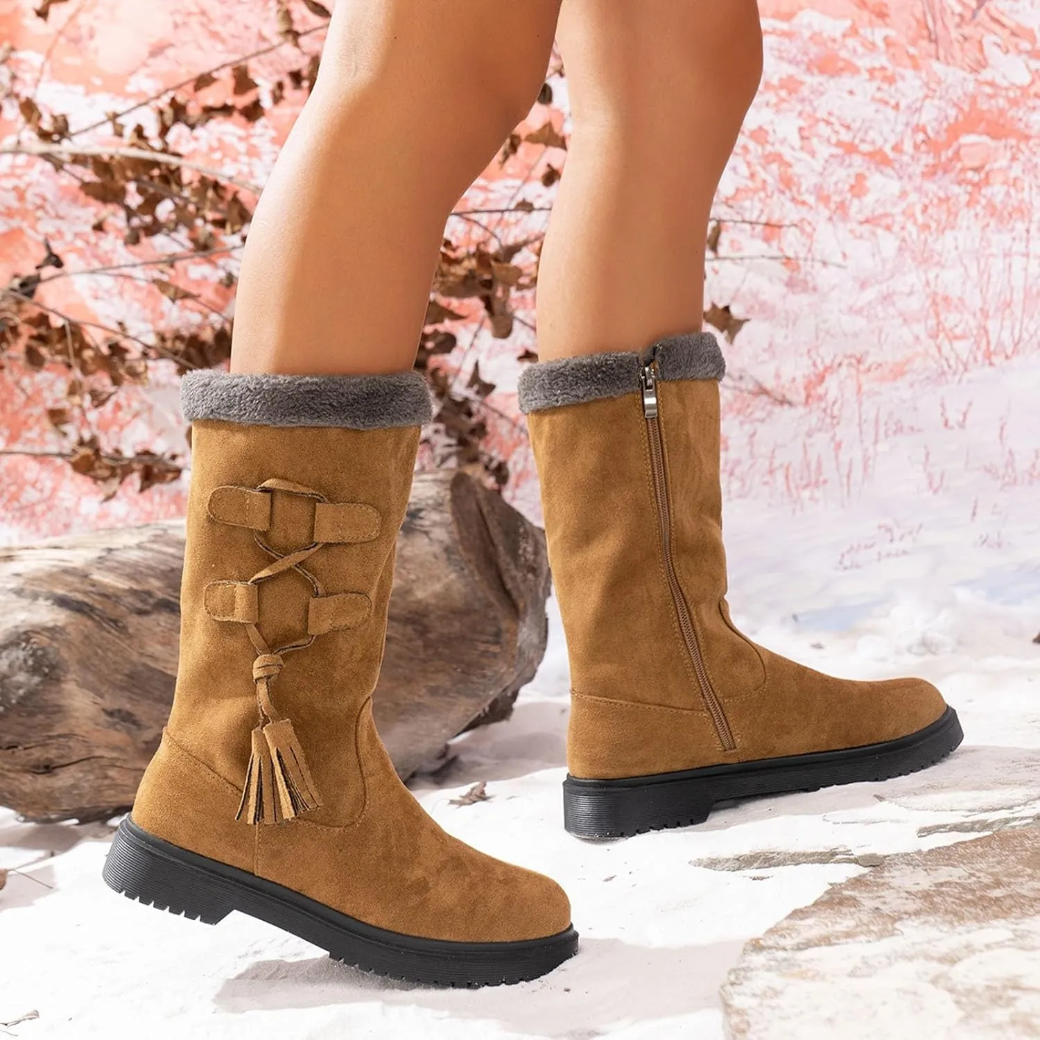 Women's Boots Mid Calf Snow Winter Boots for Women Warm Mid-Calf Boots Lined Non Slip Outdoor Casual Mid Calf Boots