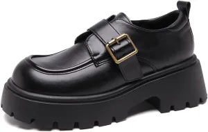 Women's Chunky Heel Platform Loafers, Suede Penny Loafers Slip On Comfort Casual Business Shoes