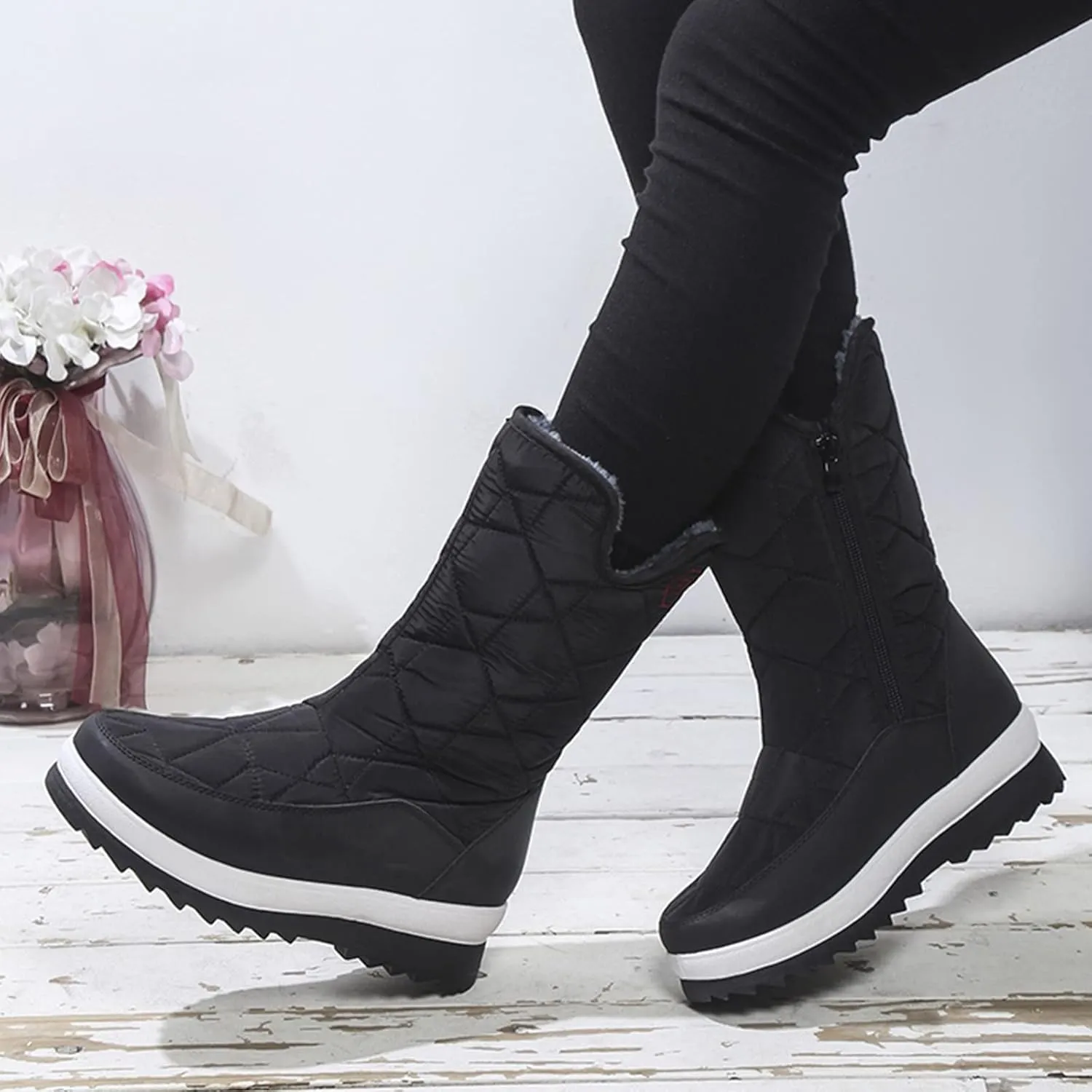 Women's Cold Proof Snow Boots Thick Bottom Non Slip Mid Calf Boots Plus Velvet Warm Boots Winter Walking Boot