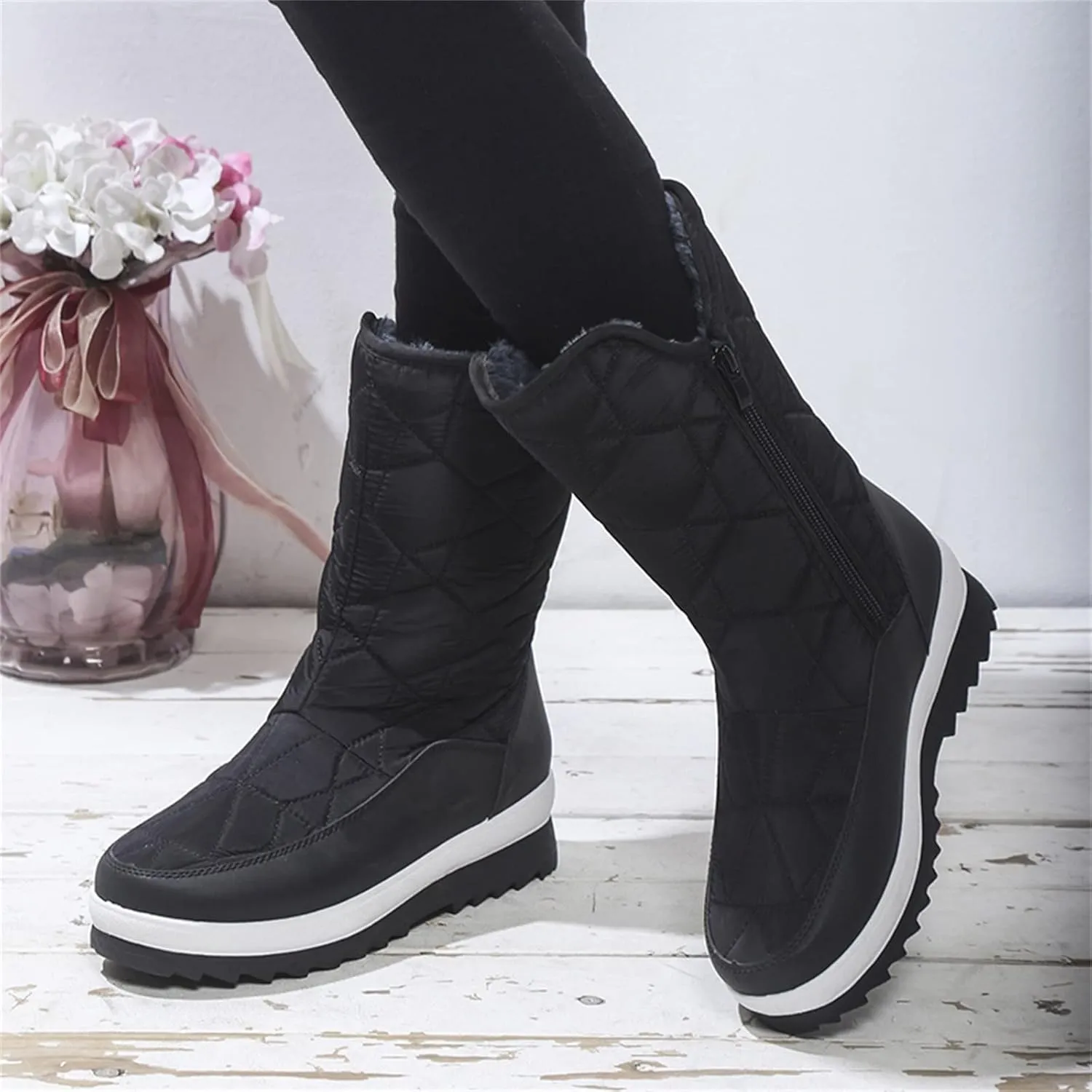 Women's Cold Proof Snow Boots Thick Bottom Non Slip Mid Calf Boots Plus Velvet Warm Boots Winter Walking Boot