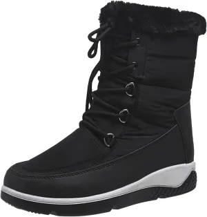 Women's Cold Proof Snow Boots Thick Bottom Non Slip Mid Calf Boots Plus Velvet Warm Lace Up Snow Boots