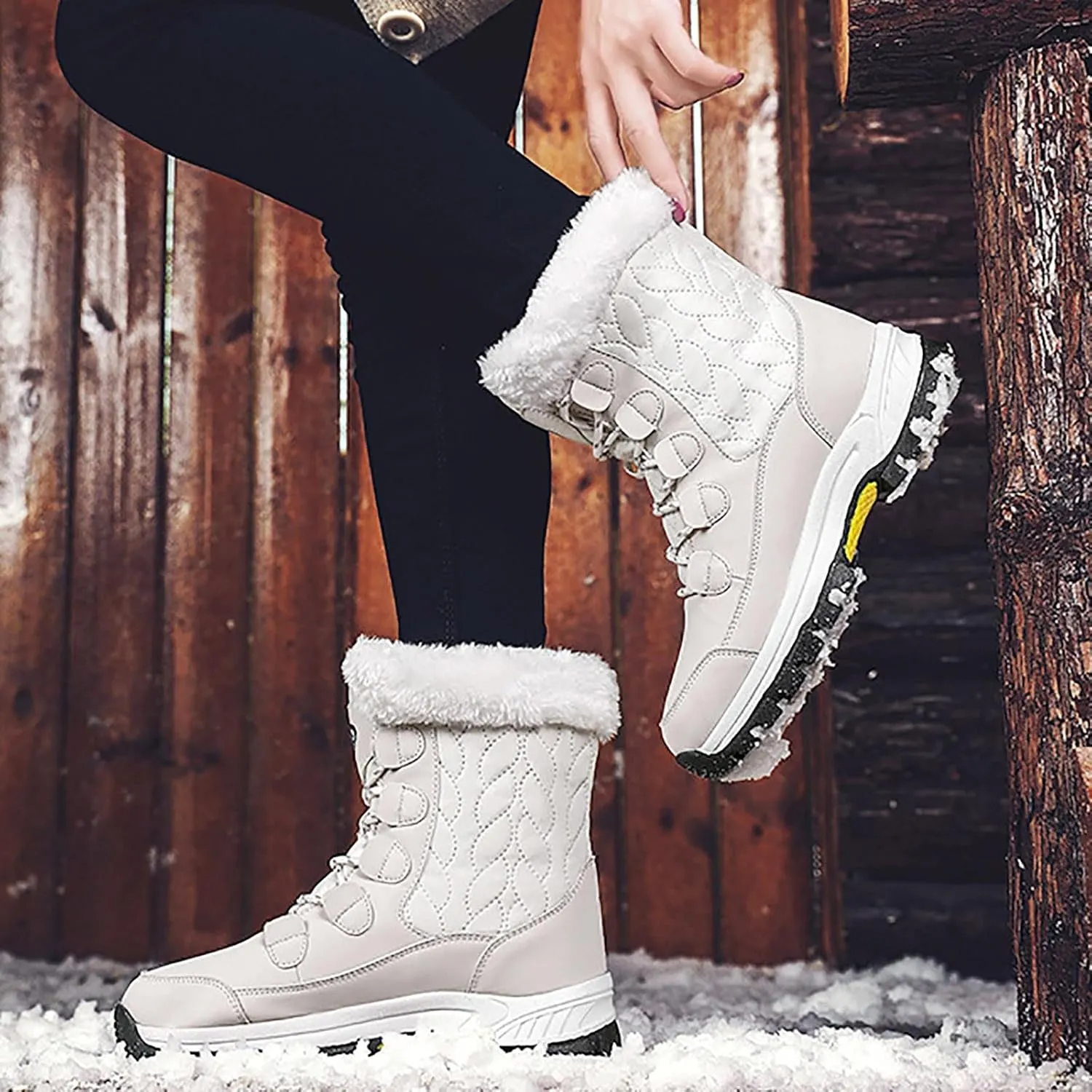 Women's Cold Proof Snow Boots Winter Thick Bottom Non Slip Boots Plus Velvet Warm Snow Boots Lace Up Fashion Boot